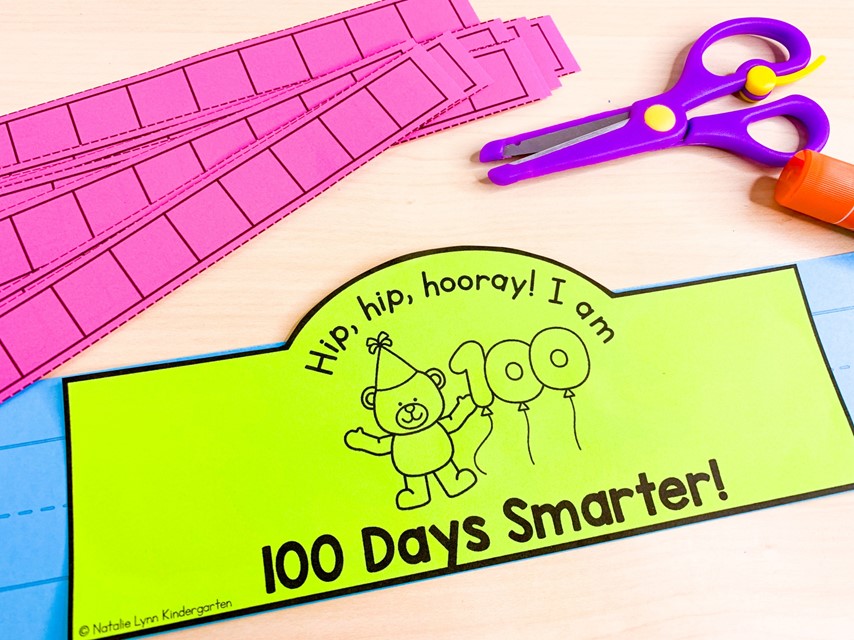Free 100th Day of school Activities| Image shows a crown that says "Hip, hip, hooray! I am 100 days smarter."