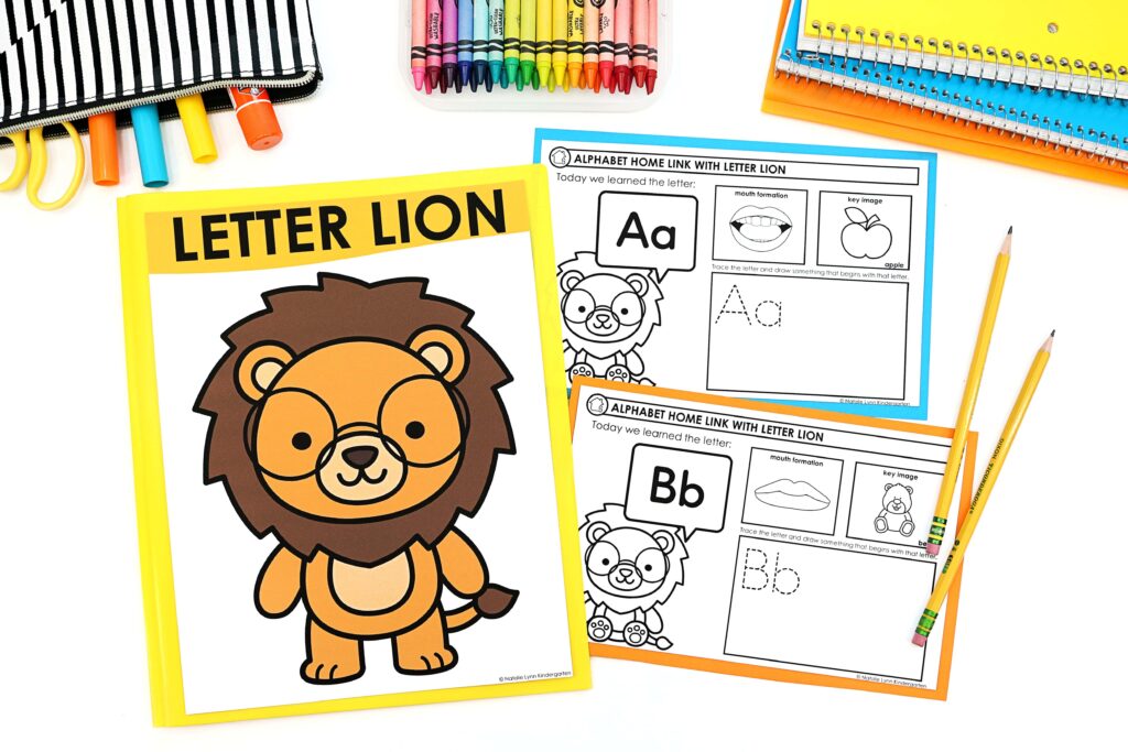 Letter Lion poster with alphabet home links for letters Aa and Bb