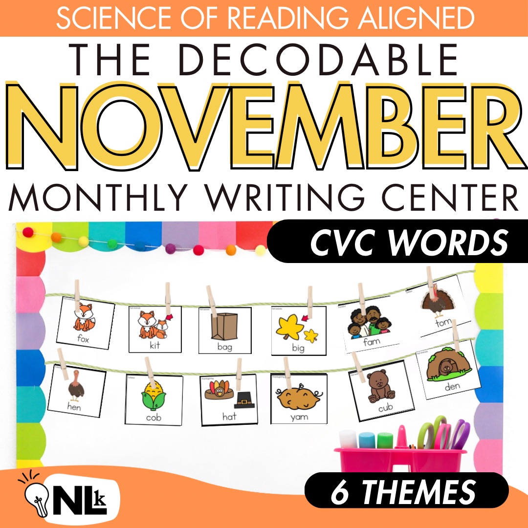 November Kindergarten First Grade Writing Center Activities CVC Words ...