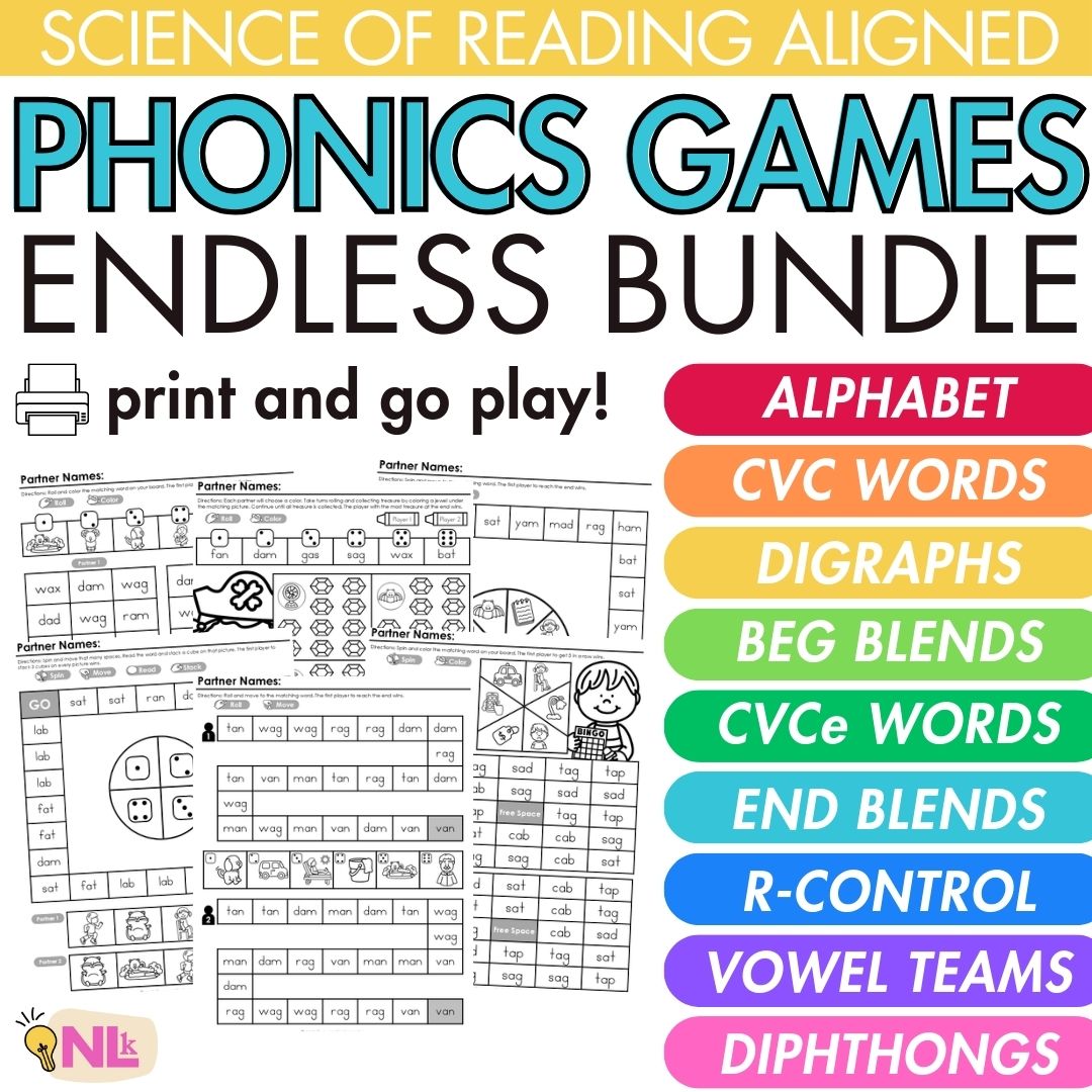 Science of Reading Partner Phonics Games Kindergarten 1st 2nd Grade Centers
