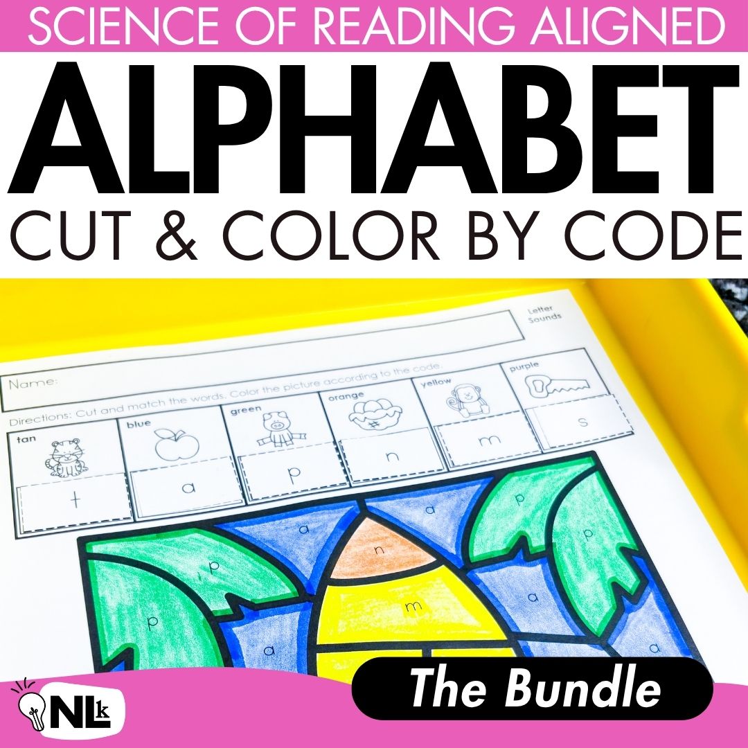 Alphabet Letters Beginning Letter Sounds Cut and Color by Code Worksheets